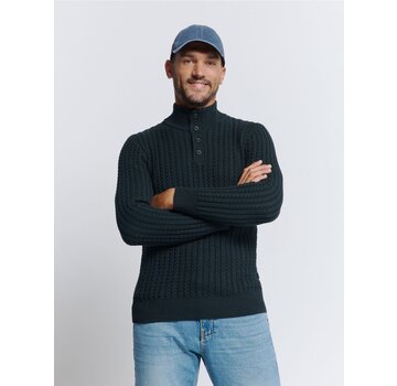 No Excess Pullover Half Zipper and Button Solid Jacquard Night (25230962 - 078)