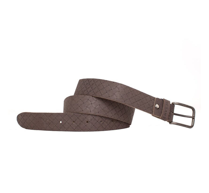 DANI | Nubuck leather belt with embossing Dark brown (TRBEIE051 - 402)