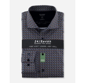 Olymp Overhemd Luxor 24/Seven Modern Fit Print Blauw (1222 84 36)