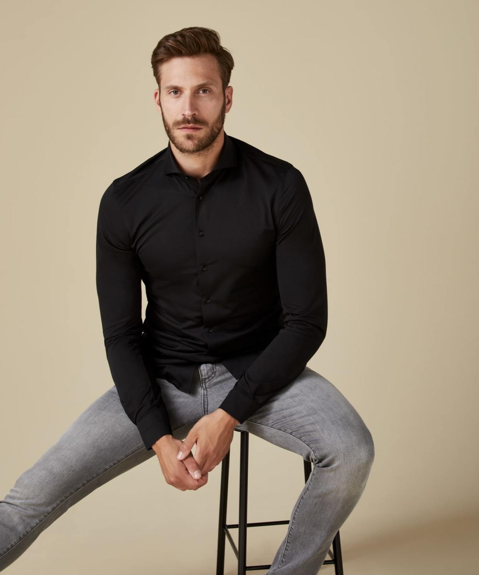 Profuomo Overhemd Japanese Knitted Shirt Black   Profuomo