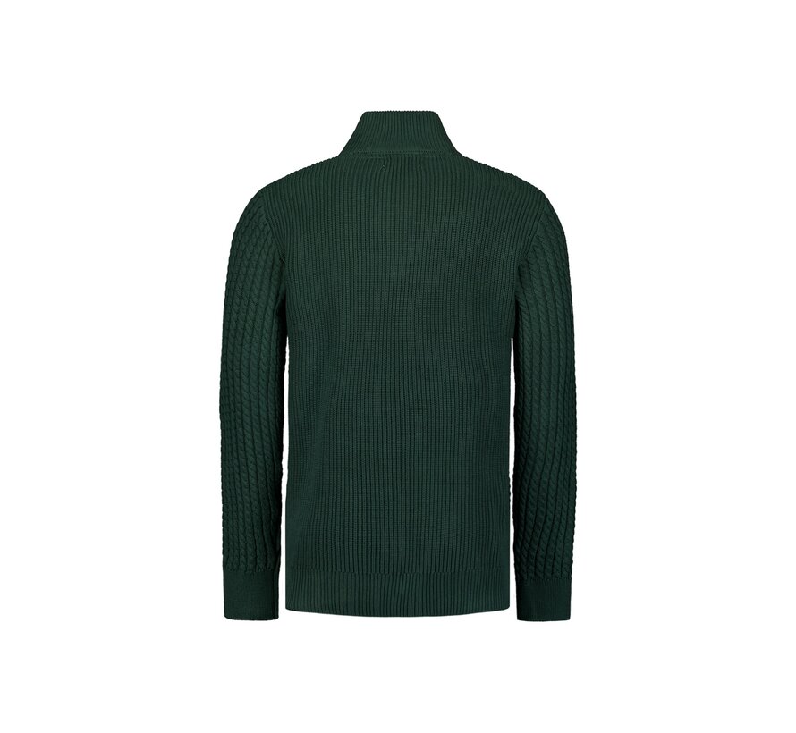 Pullover Half Zipper and Button Solid Jacquard Dark Green (25230962 - 052)