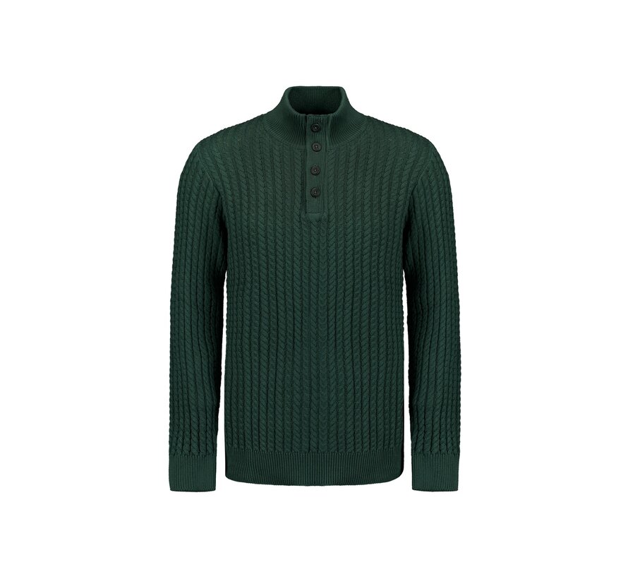 Pullover Half Zipper and Button Solid Jacquard Dark Green (25230962 - 052)