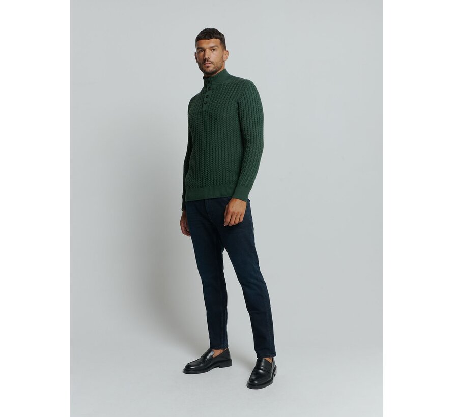 Pullover Half Zipper and Button Solid Jacquard Dark Green (25230962 - 052)