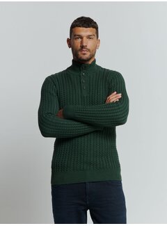No Excess Pullover Half Zipper and Button Solid Jacquard Dark Green (25230962 - 052)