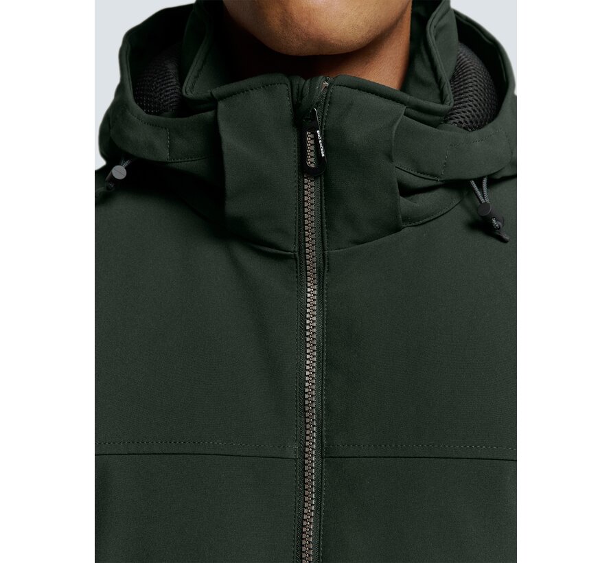 Jacket Short Fit Hooded Softshell Stretch Dark Moss (25630808 - 186)