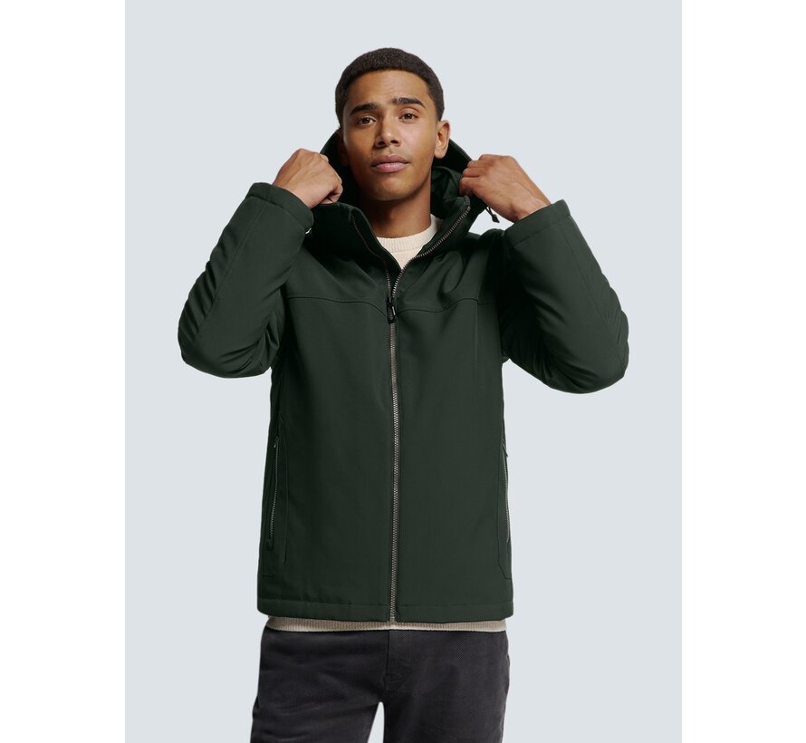 Jacket Short Fit Hooded Softshell Stretch Dark Moss (25630808 - 186)