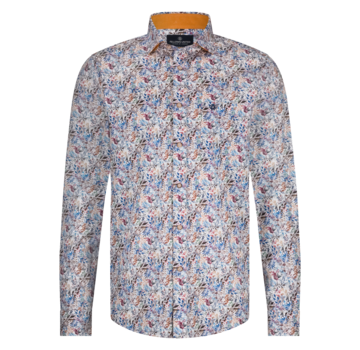 Fellows United Shirt lange mouw leaves stretch Oker (51.6523 - 153)
