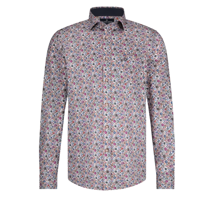 Shirt lange mouw diagonal dots stretch Mild Berry (51.6518 - 165)