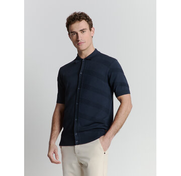 No Excess Pullover Short Sleeve Full Button Polo Relief Knit Deep Blue (27210271 - 096)