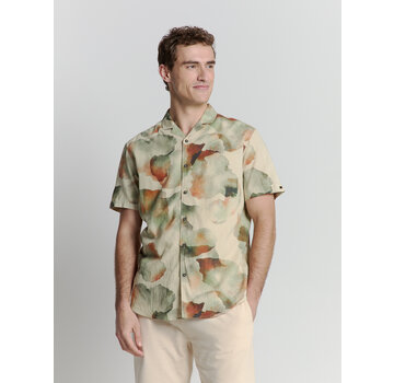 No Excess Shirt Short Sleeve Revers Collar Allover Printed With Linen Mint (27440345 - 058)
