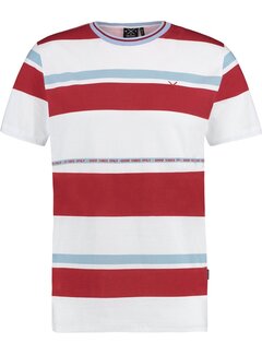 Kultivate T-shirt Ronde Hals Streep Wit/Rood/Blauw (1901020203 - 203 - Ecru)