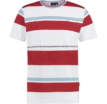 Kultivate T-shirt Ronde Hals Streep Wit/Rood/Blauw (1901020203 - 203 - Ecru)