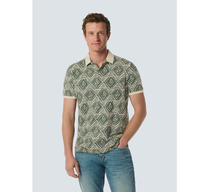 Polo Pique Allover Printed Stretch Cement (24370496 - 122)