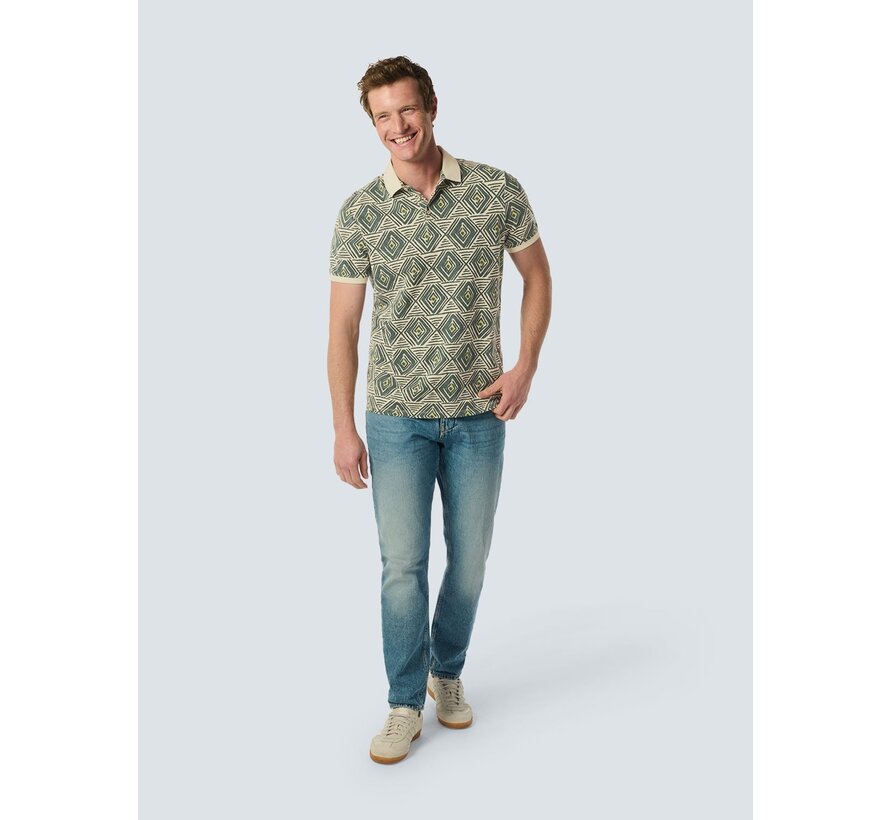 Polo Pique Allover Printed Stretch Cement (24370496 - 122)