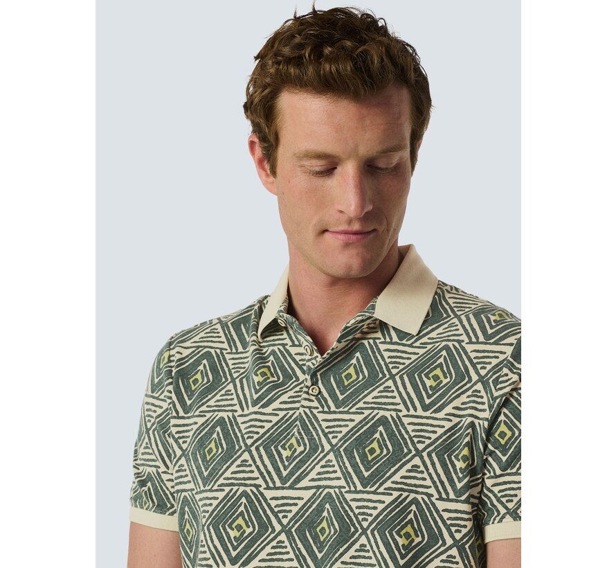 Polo Pique Allover Printed Stretch Cement (24370496 - 122)