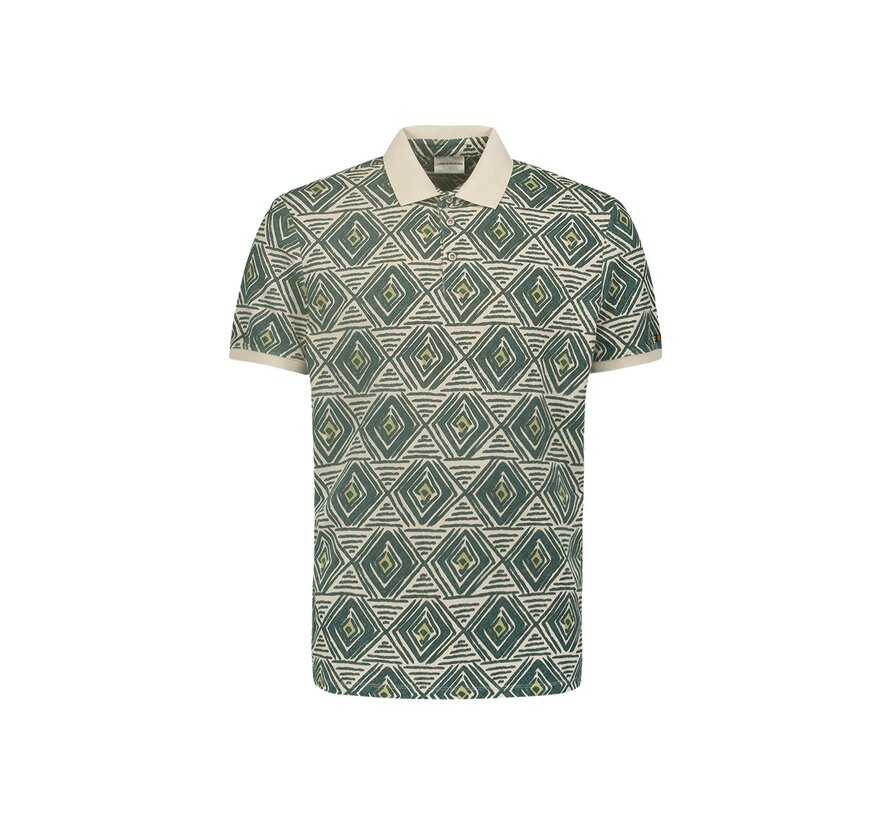 Polo Pique Allover Printed Stretch Cement (24370496 - 122)