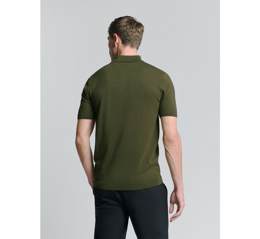 Pullover Short Sleeve Polo Button Solid Dark Moss (27210351 - 186)