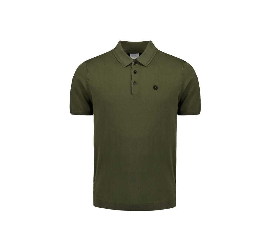 Pullover Short Sleeve Polo Button Solid Dark Moss (27210351 - 186)