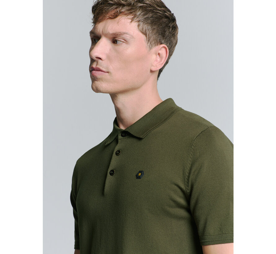 Pullover Short Sleeve Polo Button Solid Dark Moss (27210351 - 186)