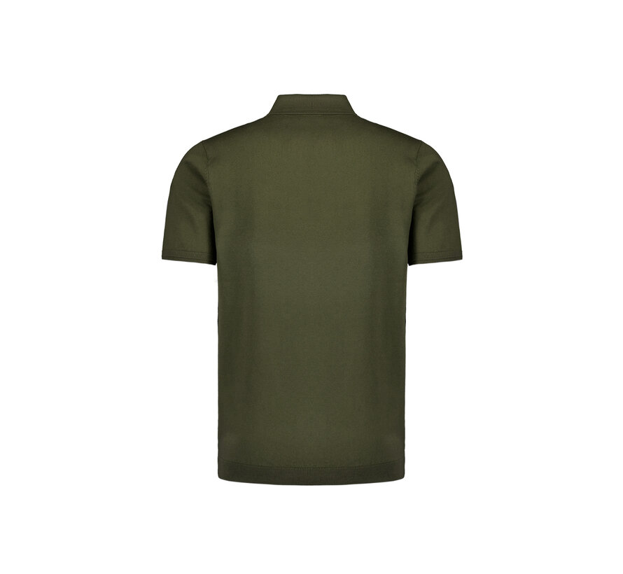 Pullover Short Sleeve Polo Button Solid Dark Moss (27210351 - 186)