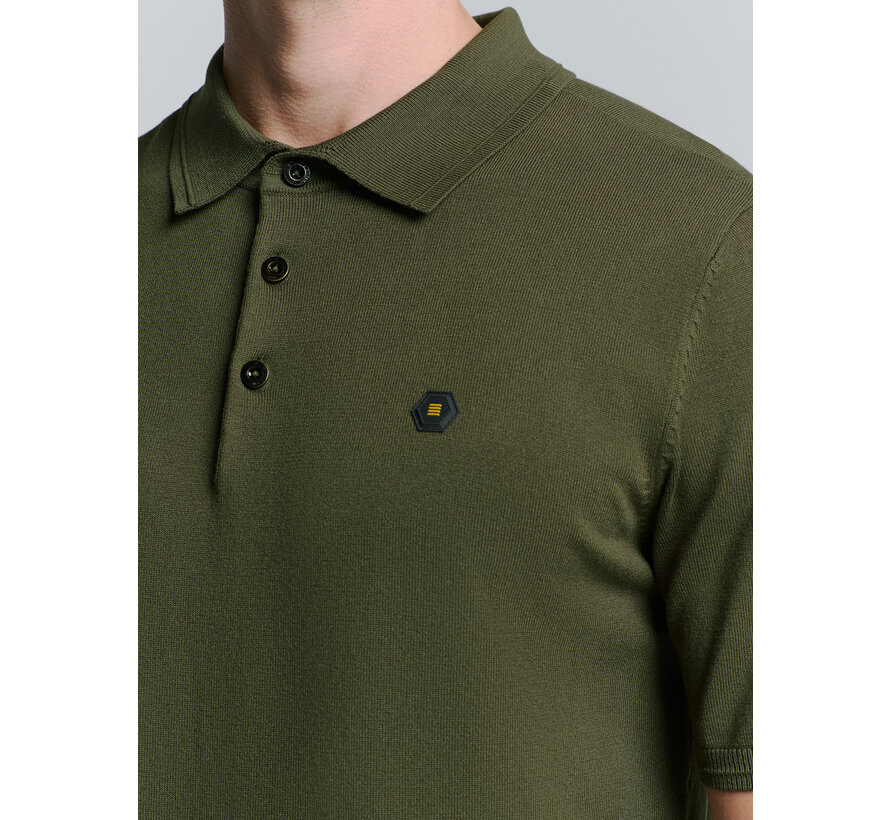 Pullover Short Sleeve Polo Button Solid Dark Moss (27210351 - 186)