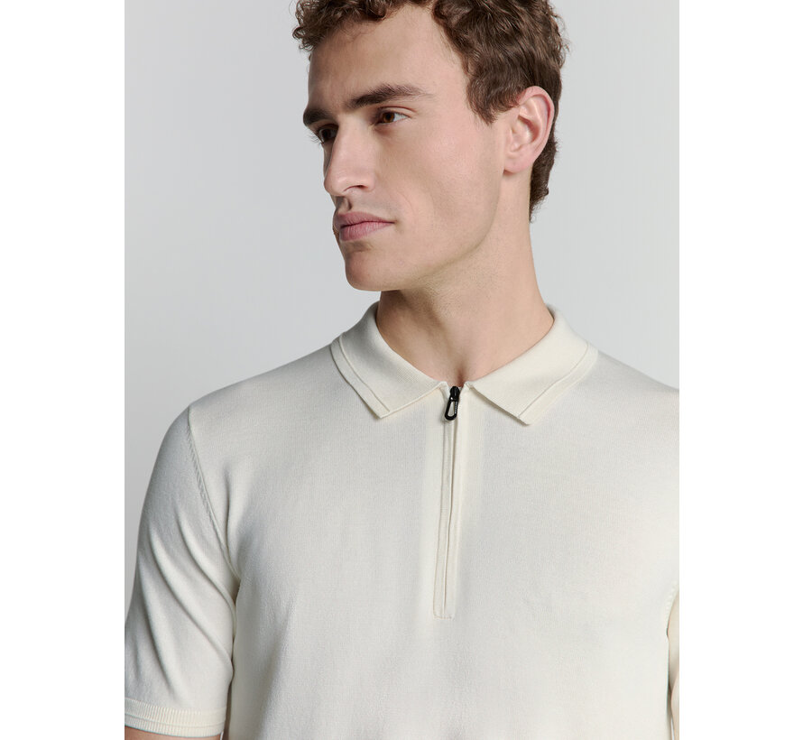 Pullover Short Sleeve Polo Zip Solid Offwhite (27210352 - 011)