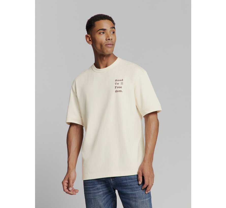 T-Shirt Crewneck Melange Placed Print Offwhite (27350350 - 011)