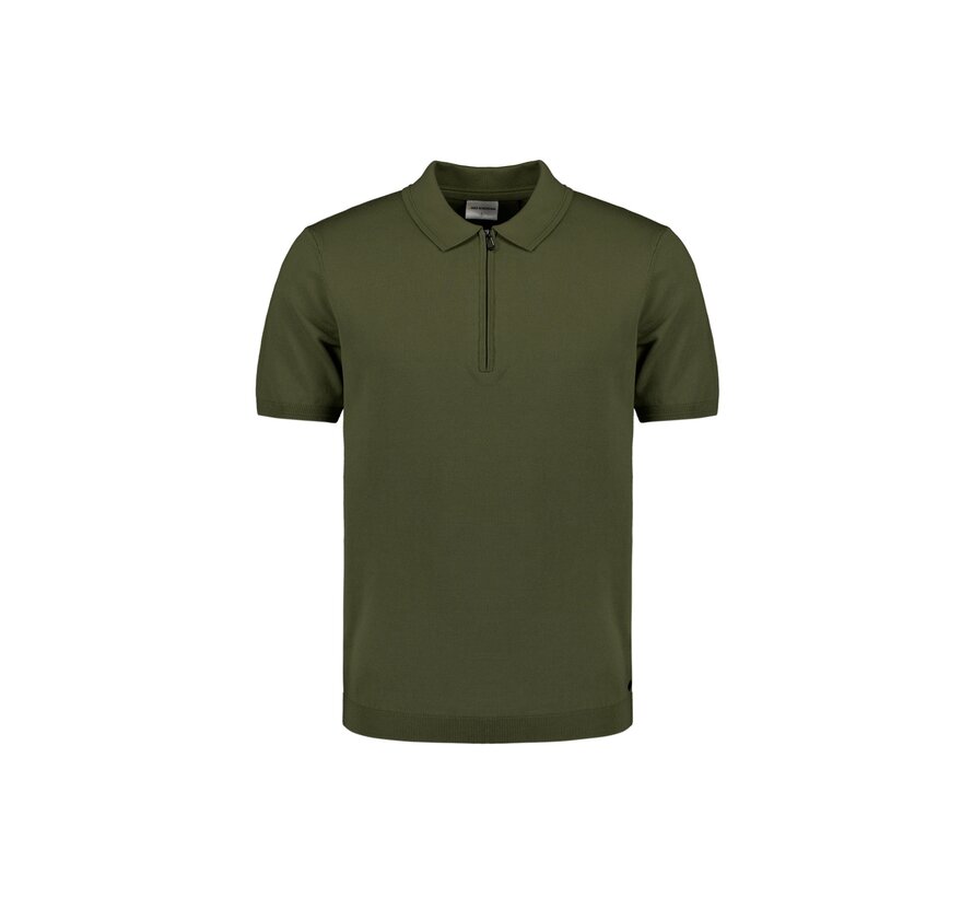 Pullover Short Sleeve Polo Zip Solid Dark Moss (27210352 - 186)