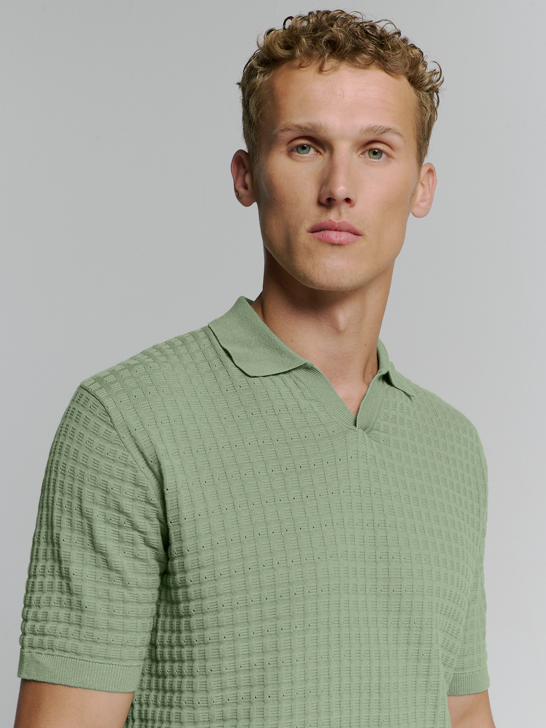 No Excess Pullover Short Sleeve Polo V Solid Jacquard Green M No Excess