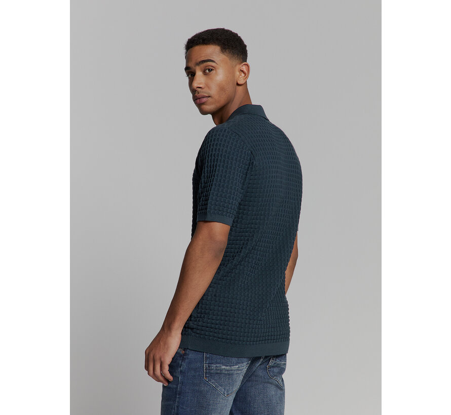 Pullover Short Sleeve Polo V Solid Jacquard Night (27230363 - 078)