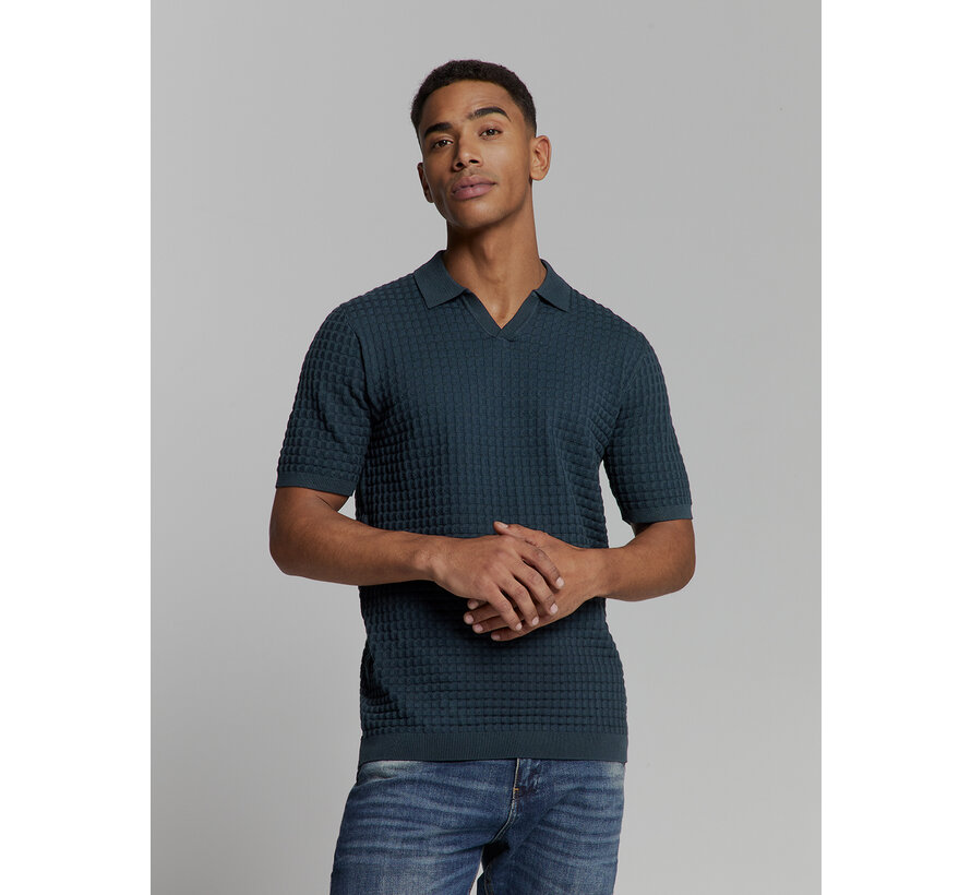 Pullover Short Sleeve Polo V Solid Jacquard Night (27230363 - 078)