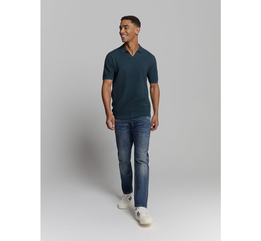 Pullover Short Sleeve Polo V Solid Jacquard Night (27230363 - 078)