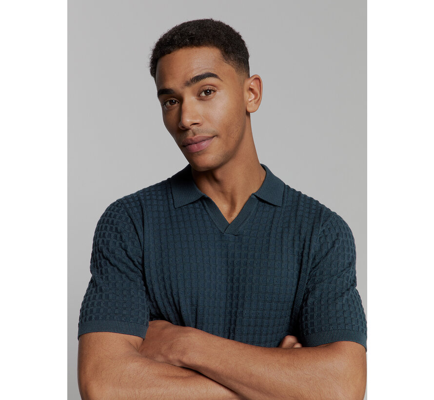 Pullover Short Sleeve Polo V Solid Jacquard Night (27230363 - 078)