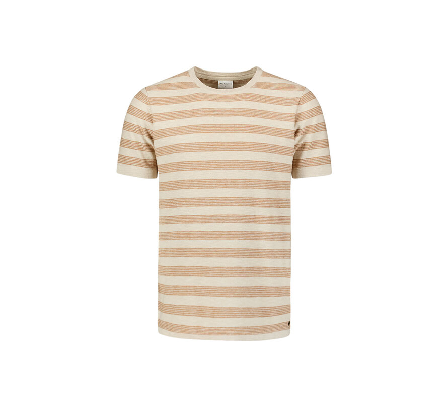 Pullover Short Sleeve Crewneck Stripes With Linen Khaki (27210342 - 043)