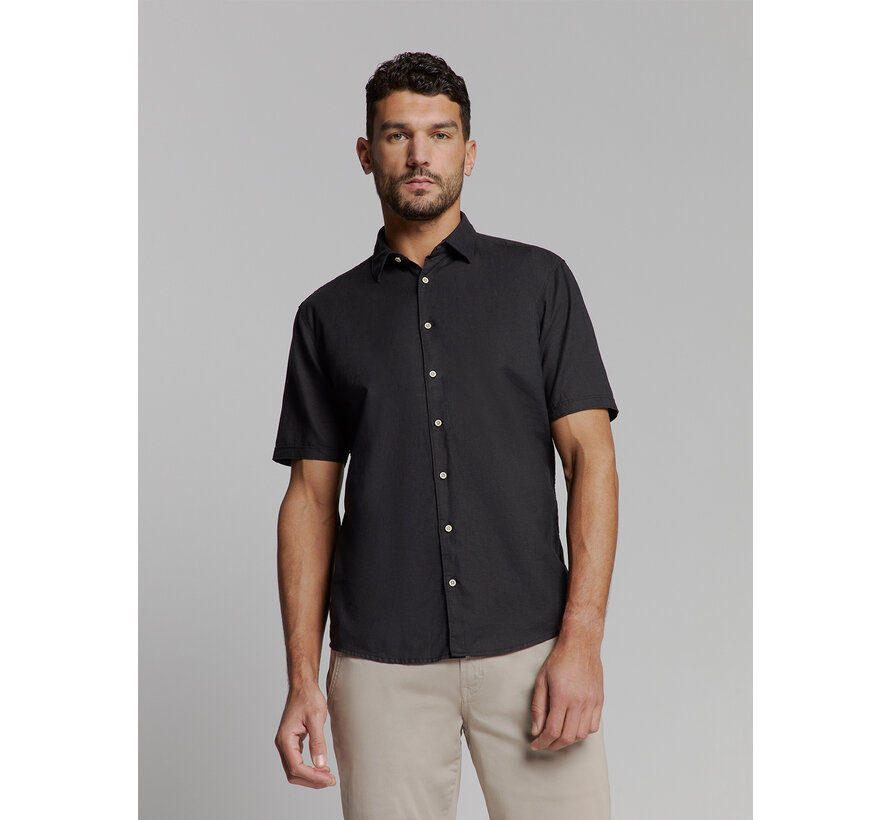 Shirt Short Sleeve Solid With Linen Black (27480321SN - 020)
