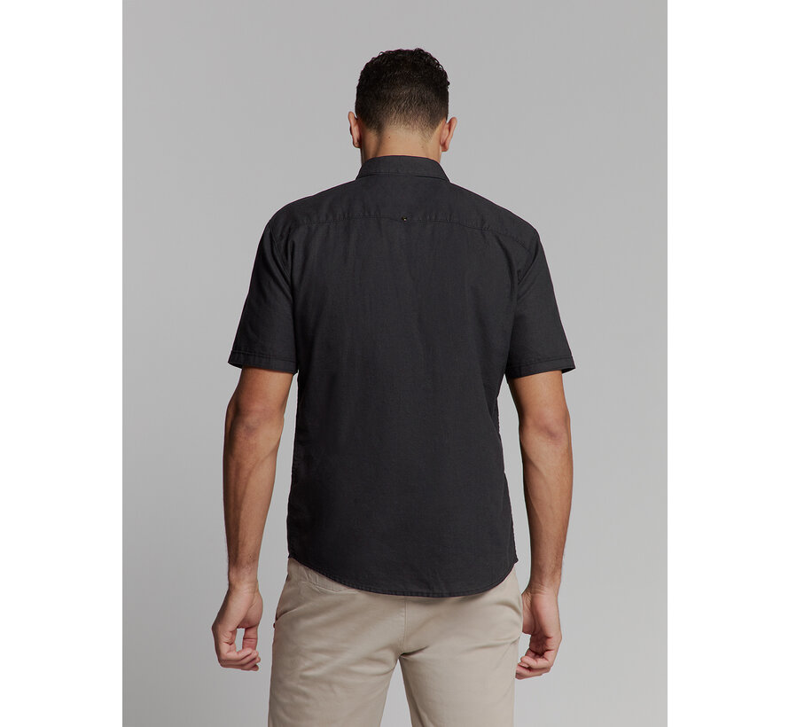 Shirt Short Sleeve Solid With Linen Black (27480321SN - 020)