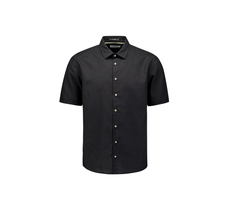 Shirt Short Sleeve Solid With Linen Black (27480321SN - 020)