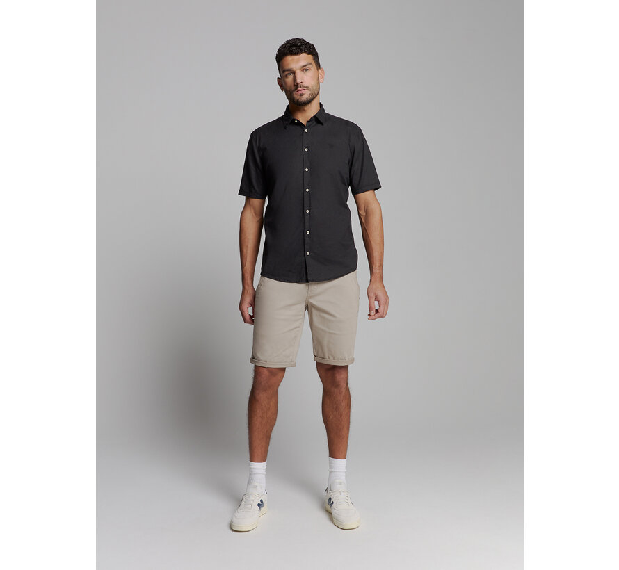 Shirt Short Sleeve Solid With Linen Black (27480321SN - 020)