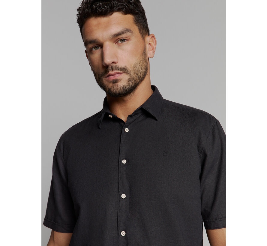Shirt Short Sleeve Solid With Linen Black (27480321SN - 020)