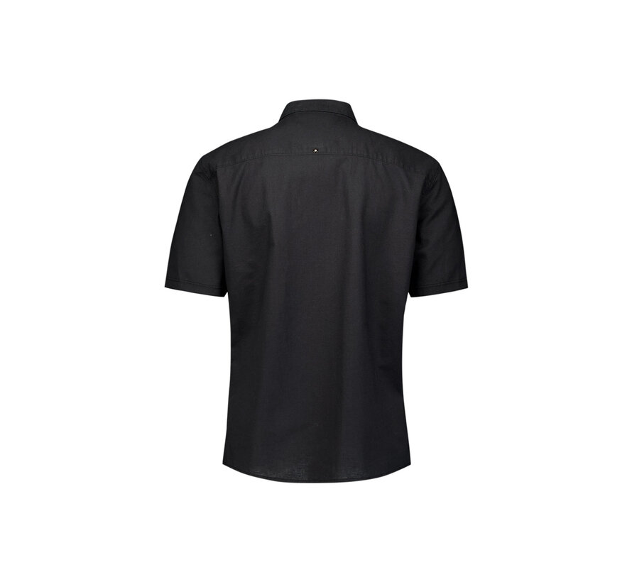 Shirt Short Sleeve Solid With Linen Black (27480321SN - 020)
