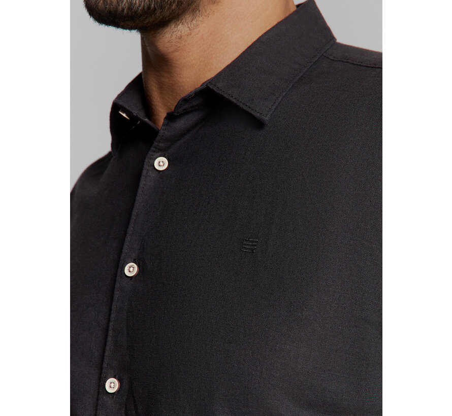 Shirt Short Sleeve Solid With Linen Black (27480321SN - 020)