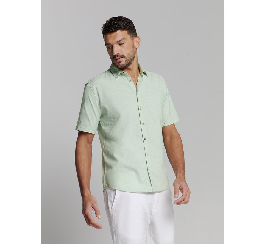 Shirt Short Sleeve Solid With Linen Mint (27480321SN - 058)