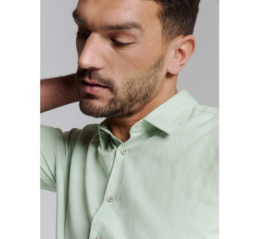 Shirt Short Sleeve Solid With Linen Mint (27480321SN - 058)