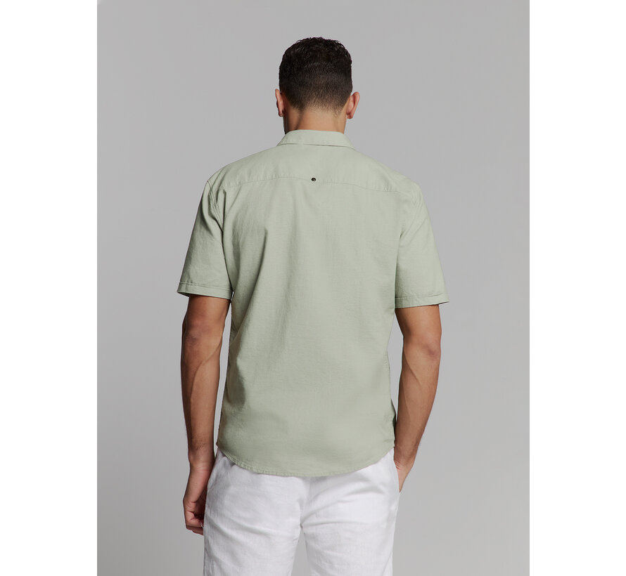 Shirt Short Sleeve Solid With Linen Light Army (27480321SN - 177)