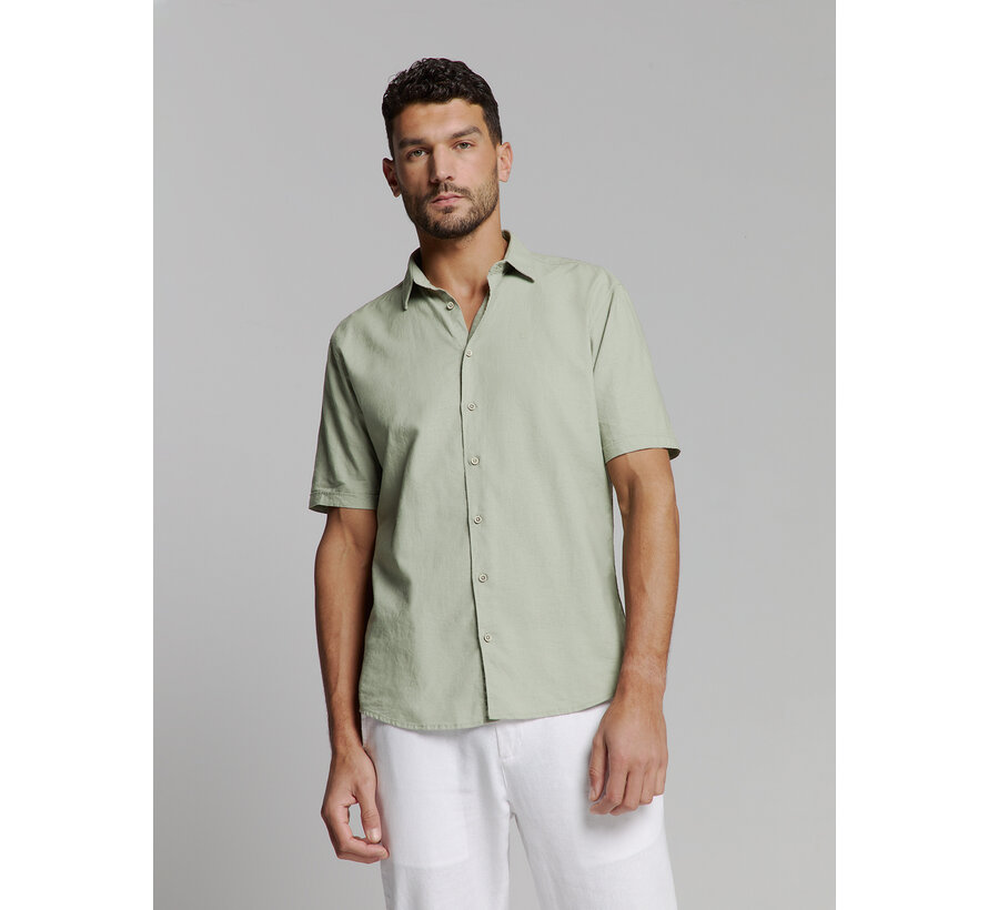 Shirt Short Sleeve Solid With Linen Light Army (27480321SN - 177)