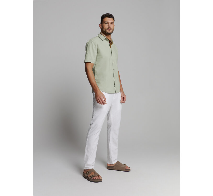 Shirt Short Sleeve Solid With Linen Light Army (27480321SN - 177)