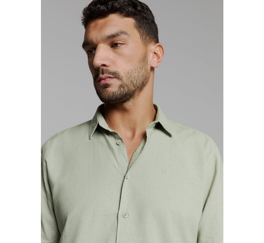 Shirt Short Sleeve Solid With Linen Light Army (27480321SN - 177)