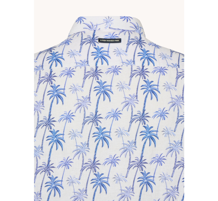 Korte Mouw Overhemd Katoen/Linnen Palm Trees Off White (31.073.101)