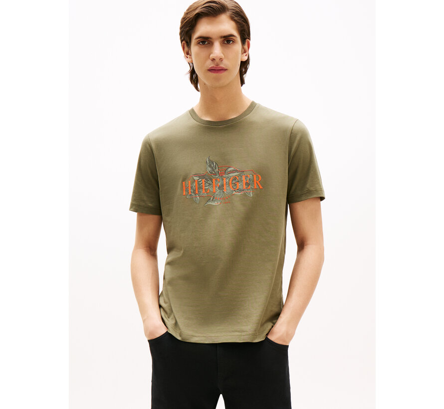 TROPICAL FLORAL HILFIGER TEE BATTLE GREEN (MW0MW39353PLI - PLI)