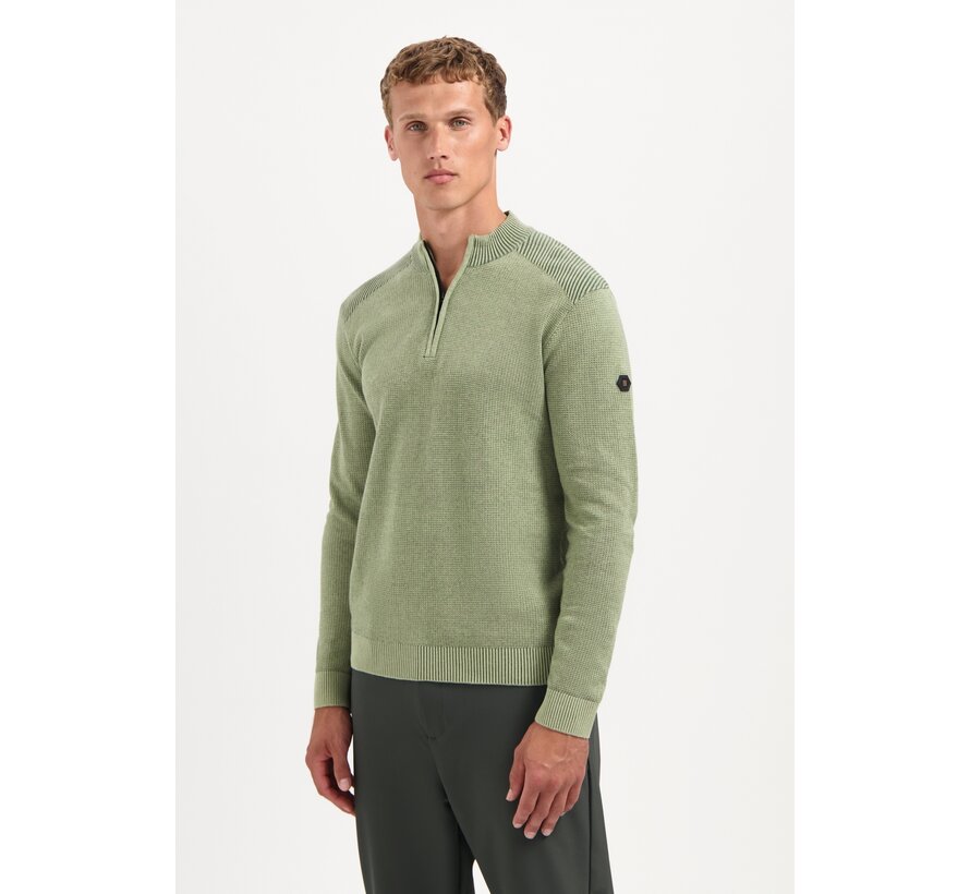 Pullover Half Zip Plated Structure Knit Light Moss (29230813SN - 197)